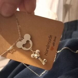 Handmade Mickey Mouse Silver Key Disney Necklace